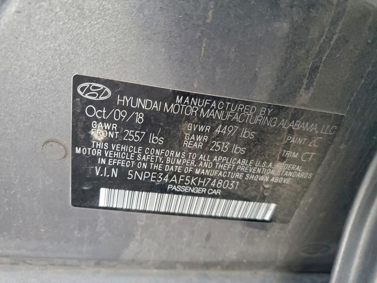 2019 Hyundai Sonata Limited VIN: 5NPE34AF5KH748031 Lot: 97624915