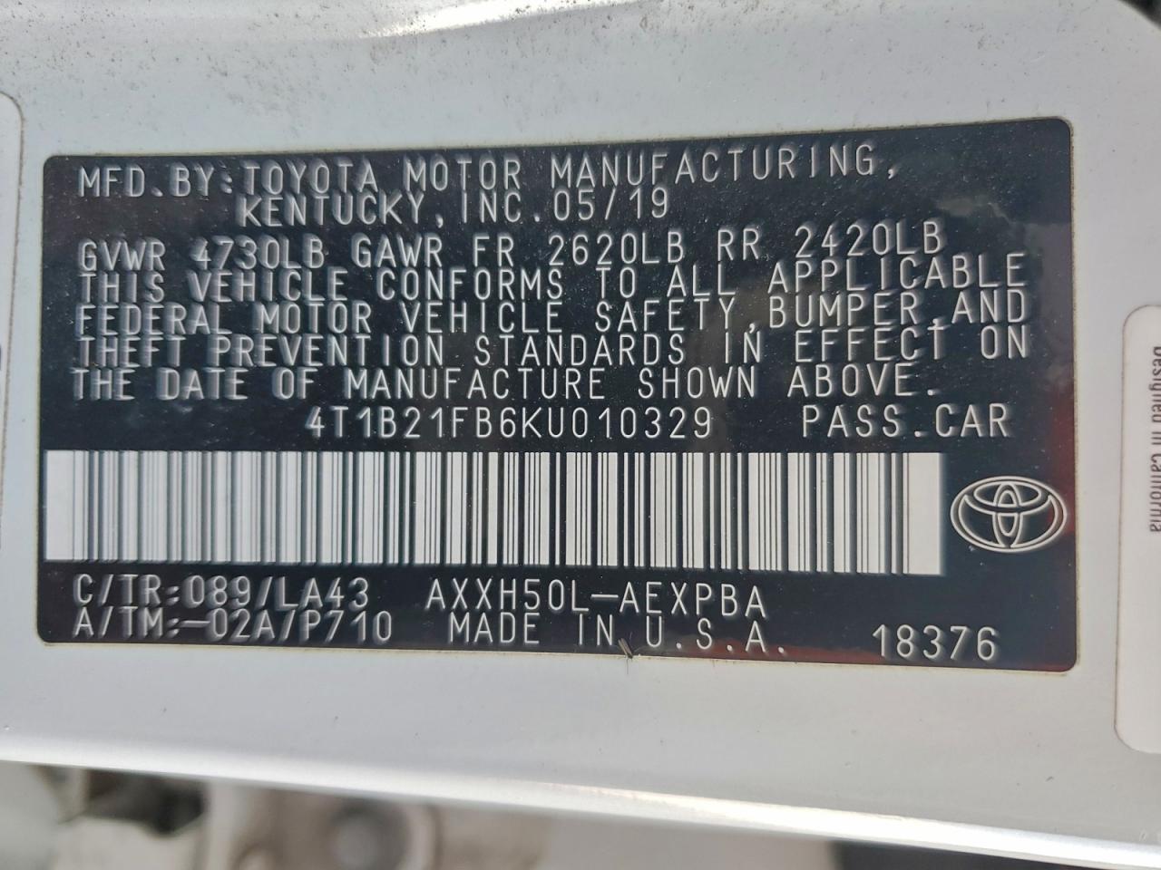 2019 Toyota Avalon Xle VIN: 4T1B21FB6KU010329 Lot: 95288465