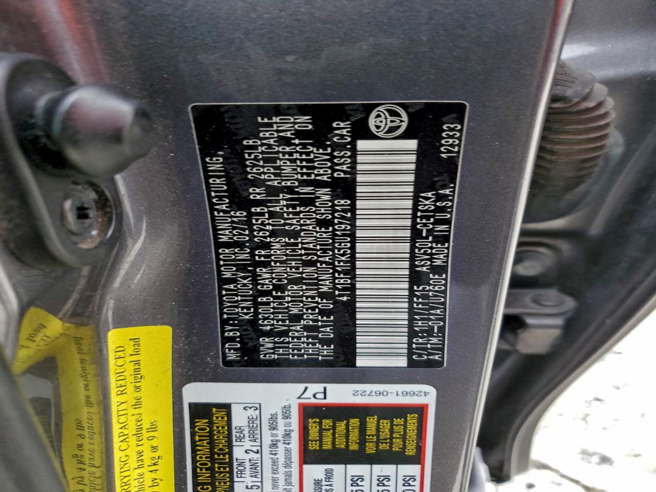 2016 Toyota Camry Le VIN: 4T1BF1FK5GU197218 Lot: 95109235