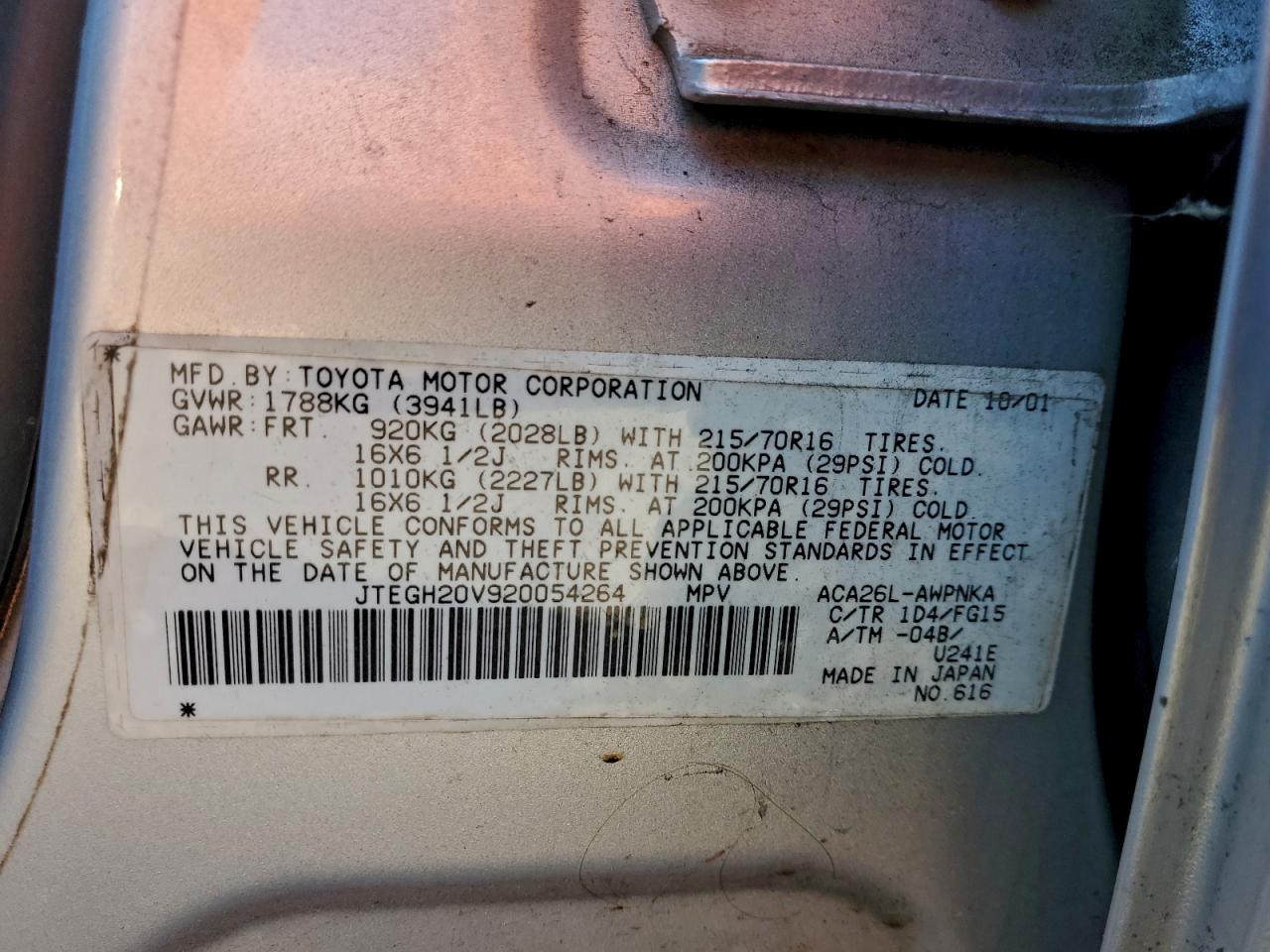 2002 Toyota Rav4 VIN: JTEGH20V920054264 Lot: 96798105