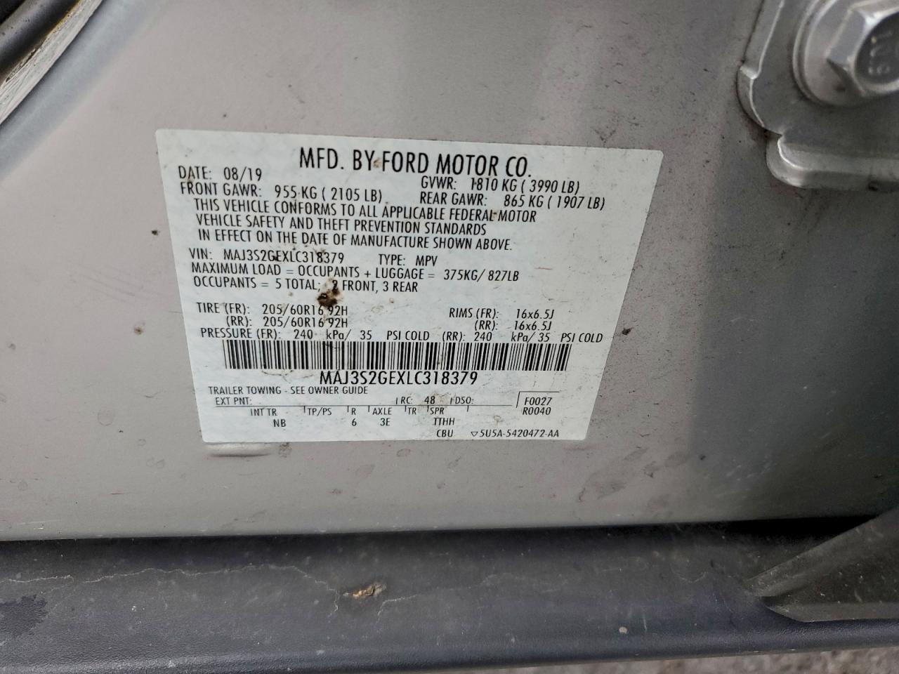 2020 Ford Ecosport Se VIN: MAJ3S2GEXLC318379 Lot: 93745255