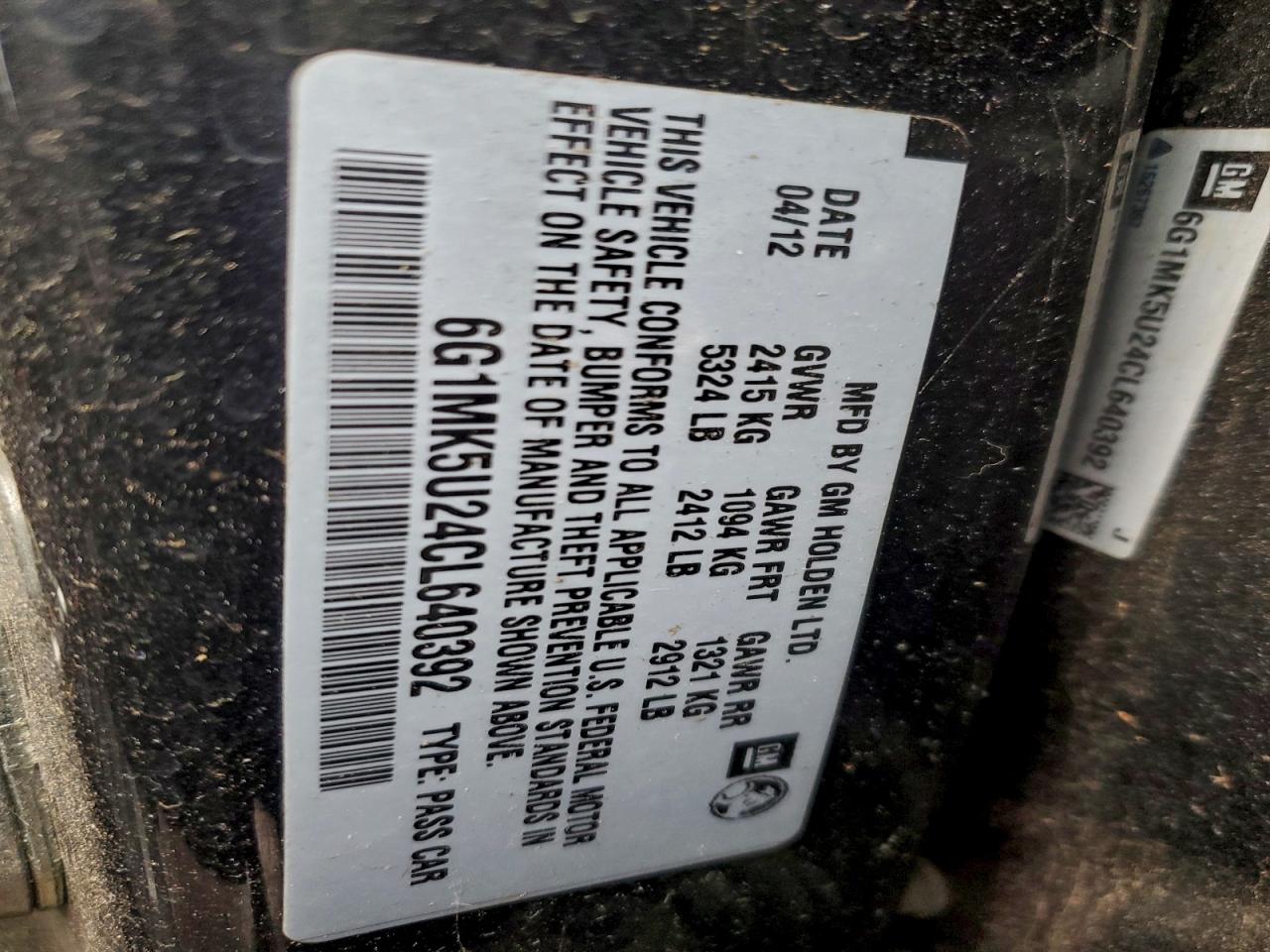 2012 Chevrolet Caprice Police VIN: 6G1MK5U24CL640392 Lot: 95721845