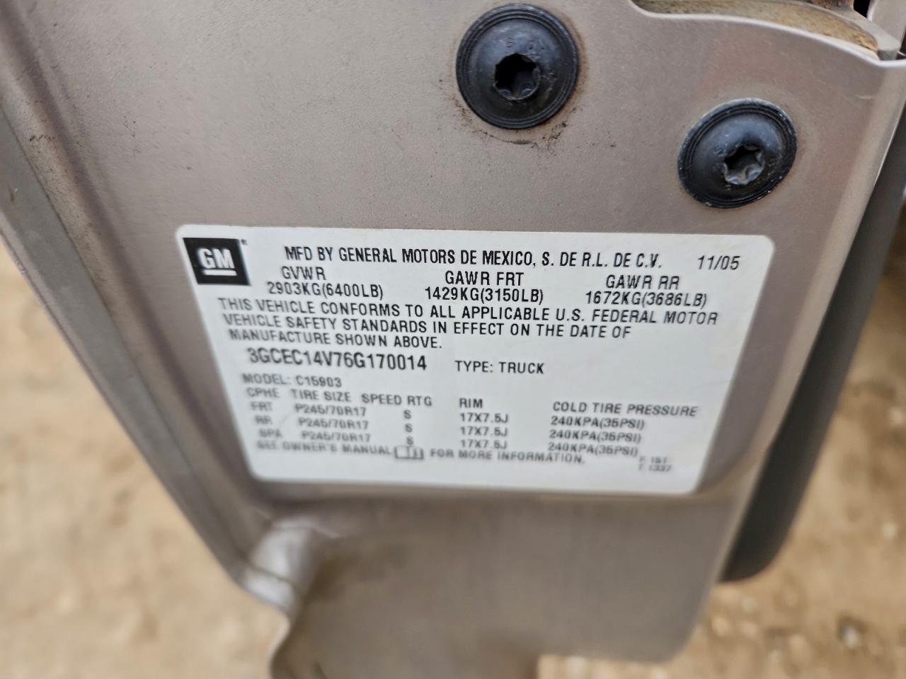 2006 Chevrolet Silverado C1500 VIN: 3GCEC14V76G170014 Lot: 95543535