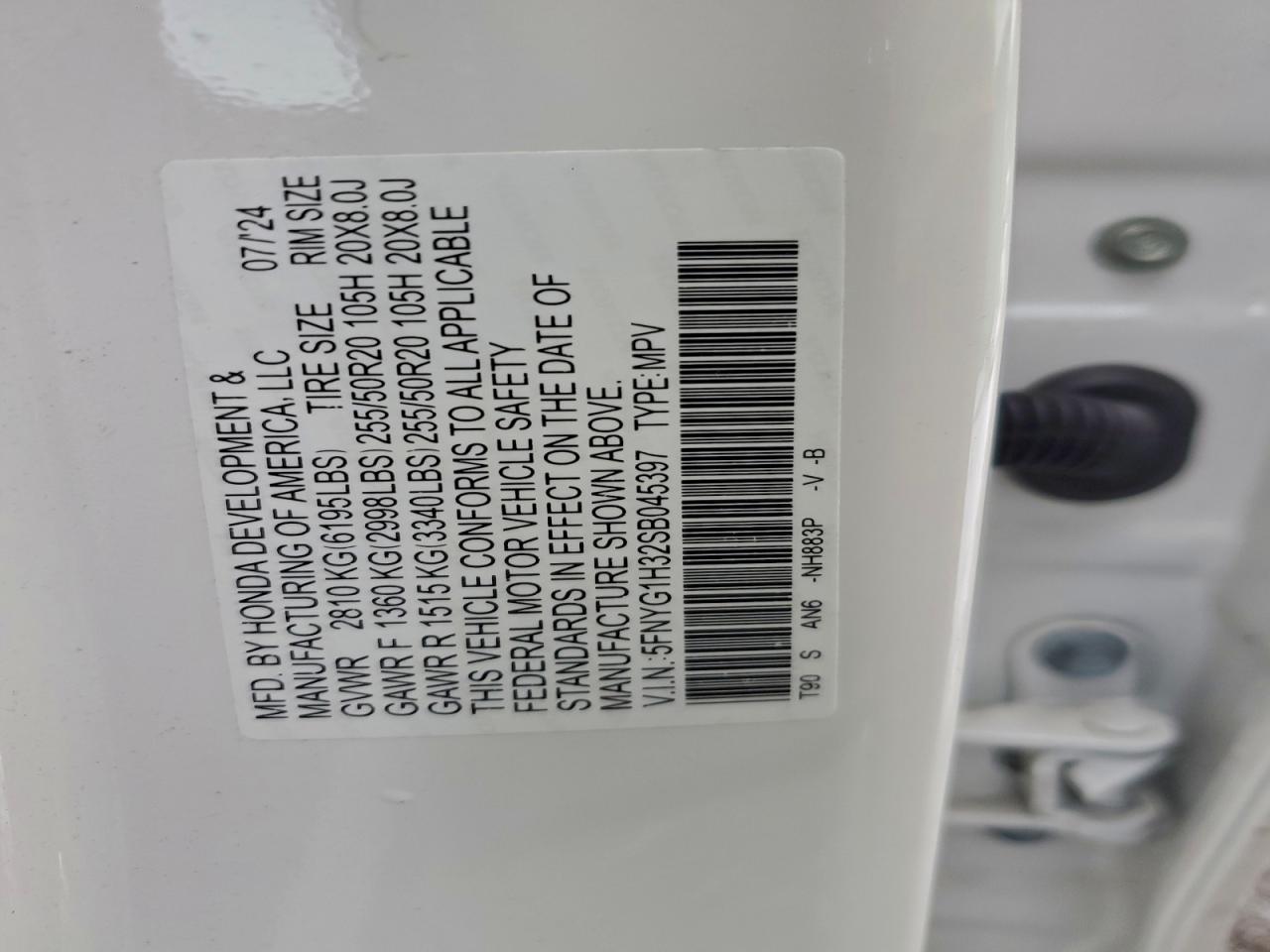 2025 Honda Pilot Sport VIN: 5FNYG1H32SB045397 Lot: 95606855