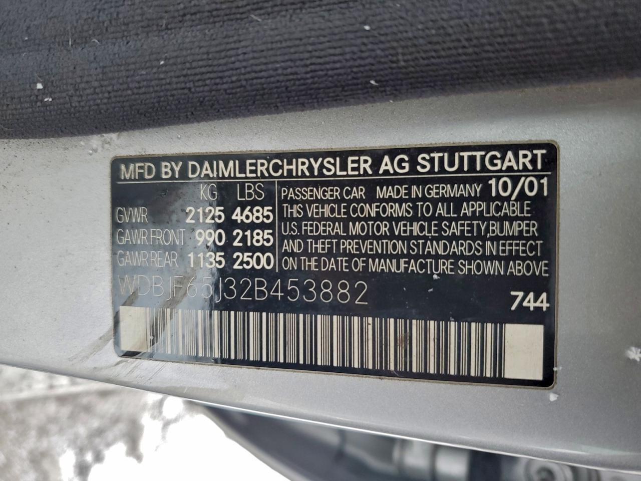 2002 Mercedes-Benz E 320 VIN: WDBJF65J32B453882 Lot: 94558625