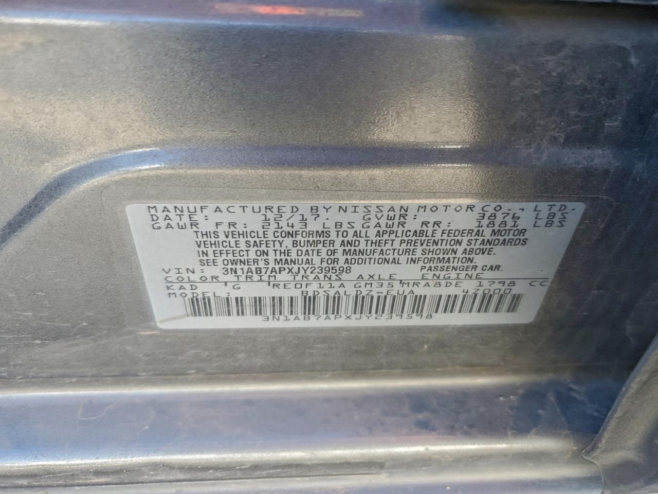 2018 Nissan Sentra S VIN: 3N1AB7APXJY239598 Lot: 96617065