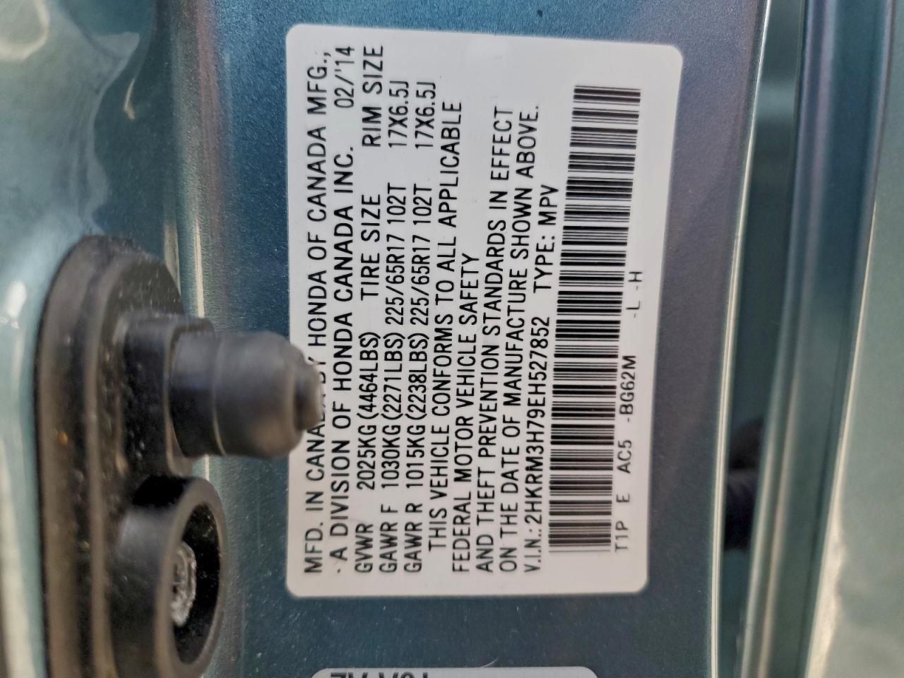 2014 Honda Cr-V Exl VIN: 2HKRM3H79EH527852 Lot: 96638555