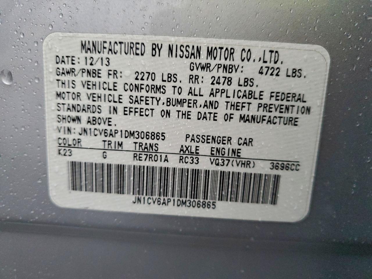 2013 Infiniti G37 Base VIN: JN1CV6AP1DM306865 Lot: 97885755