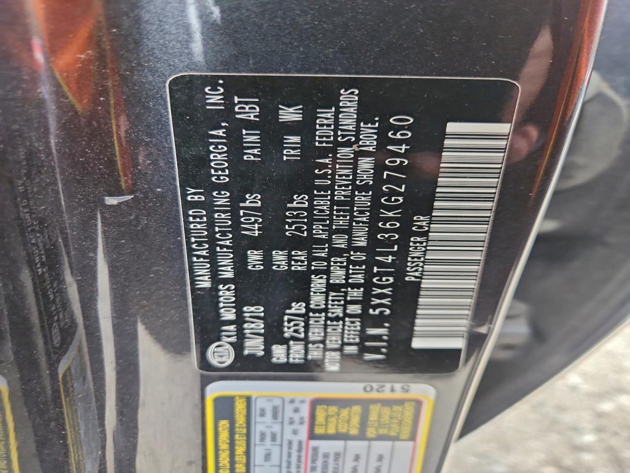 2019 Kia Optima Lx VIN: 5XXGT4L36KG279460 Lot: 95437515