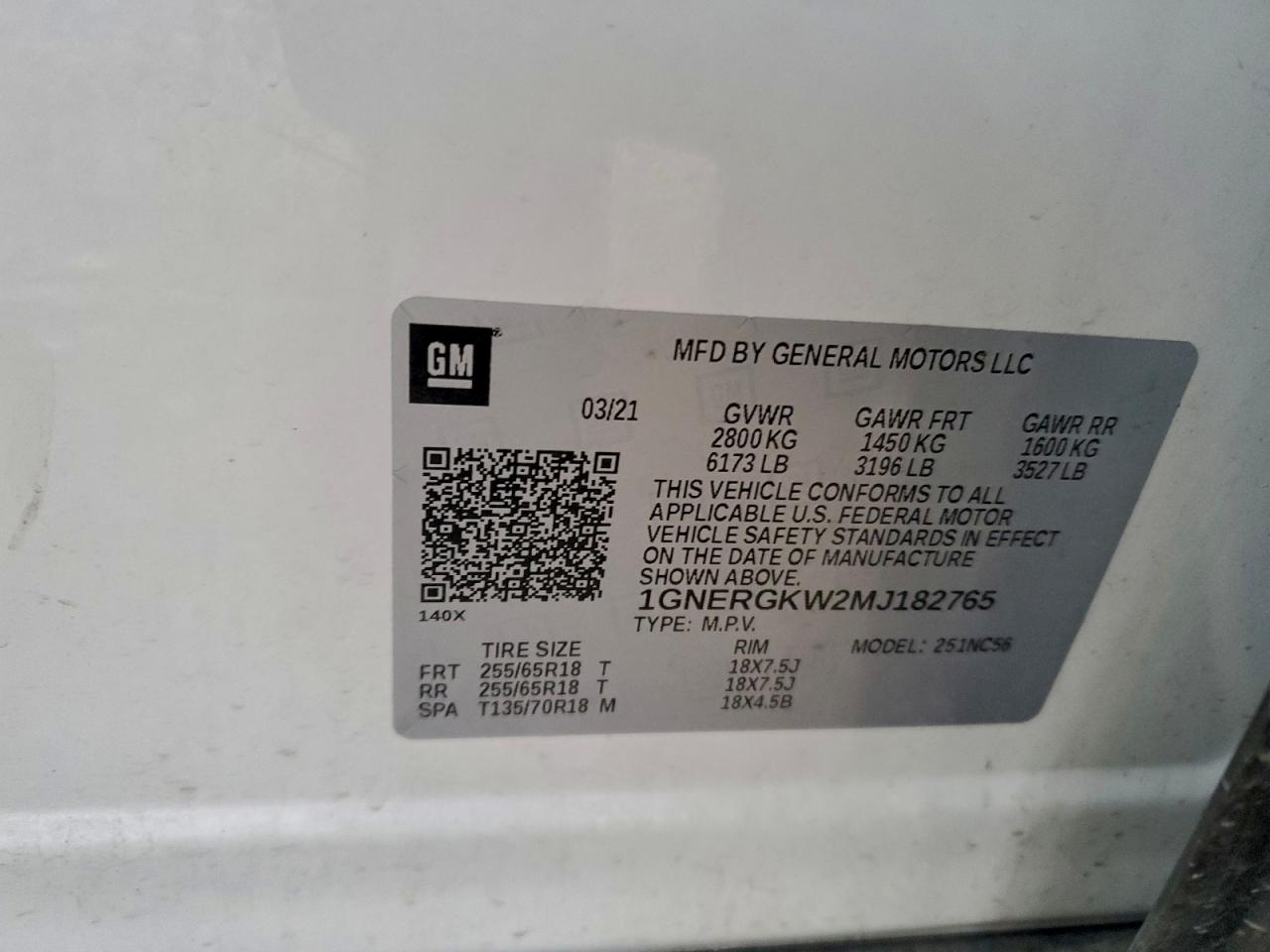 2021 Chevrolet Traverse Lt VIN: 1GNERGKW2MJ182765 Lot: 97277595