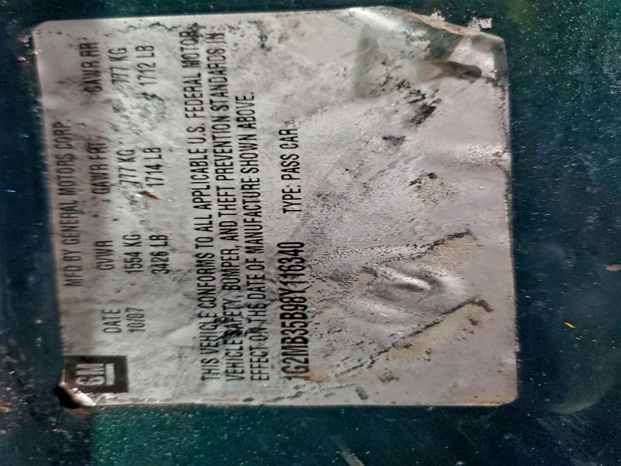 2008 Pontiac Solstice VIN: 1G2MB35B98Y116340 Lot: 94530735