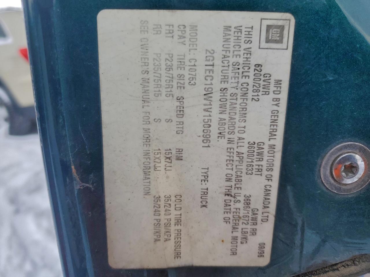 1997 GMC Sierra C1500 VIN: 2GTEC19W1V1506961 Lot: 96962795