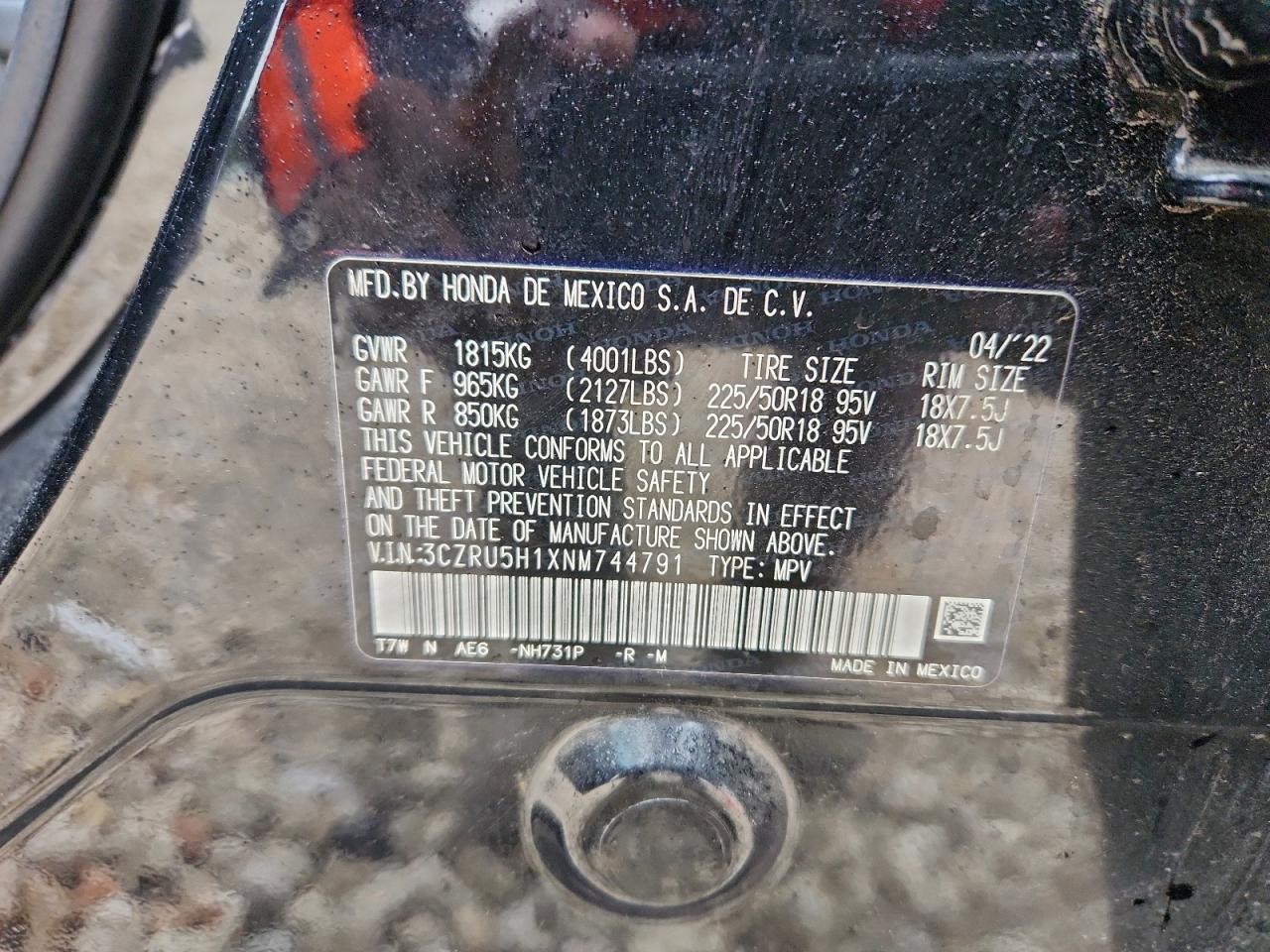 2022 Honda Hr-V Sport VIN: 3CZRU5H1XNM744791 Lot: 94659965