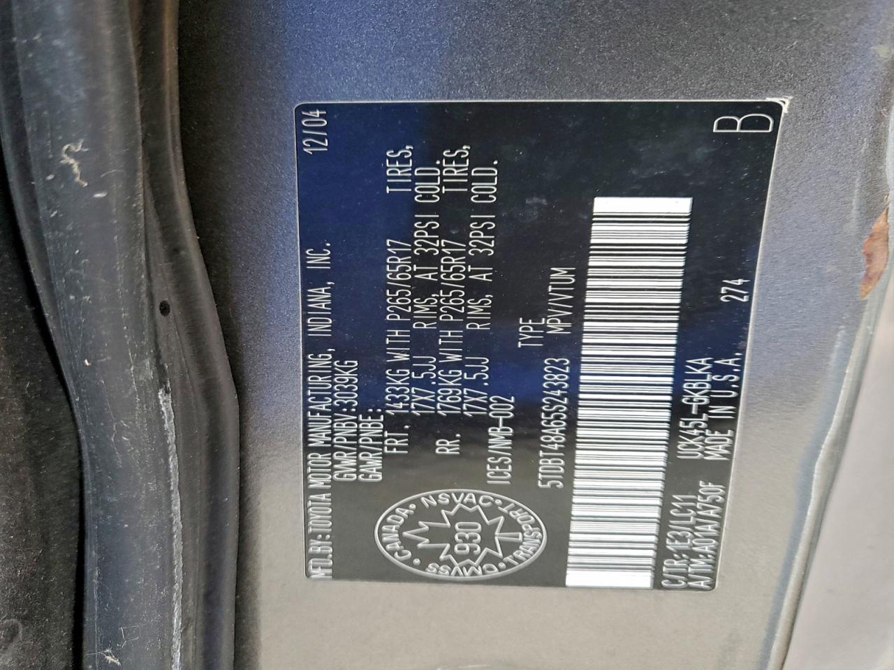 2005 Toyota Sequoia Limited VIN: 5TDBT48A65S243823 Lot: 95086355