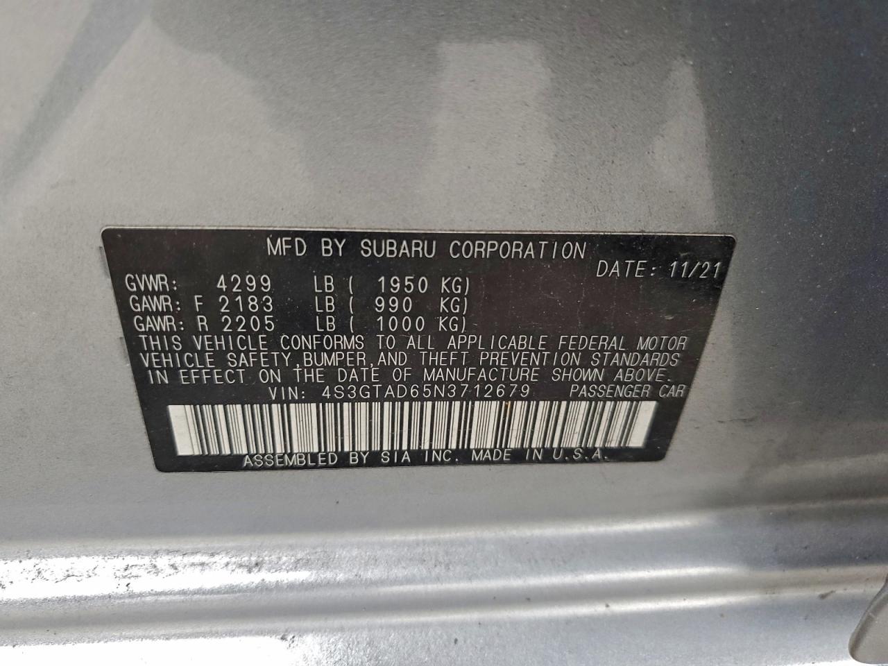 2022 Subaru Impreza Premium VIN: 4S3GTAD65N3712679 Lot: 95469215