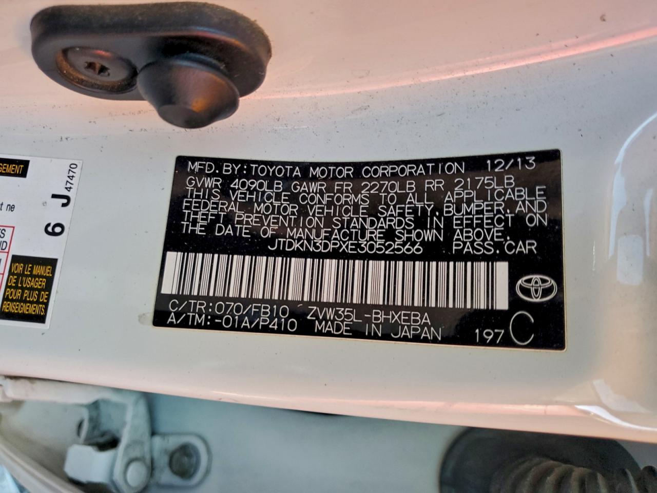 2014 Toyota Prius Plug-In VIN: JTDKN3DPXE3052566 Lot: 95787495