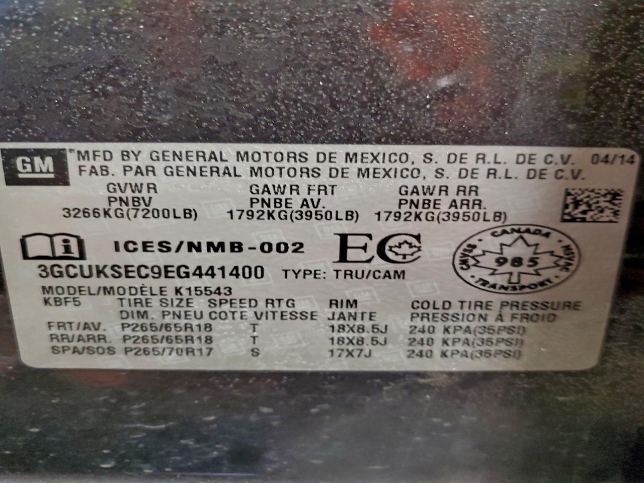 2014 Chevrolet Silverado K1500 Ltz VIN: 3GCUKSEC9EG441400 Lot: 96810245