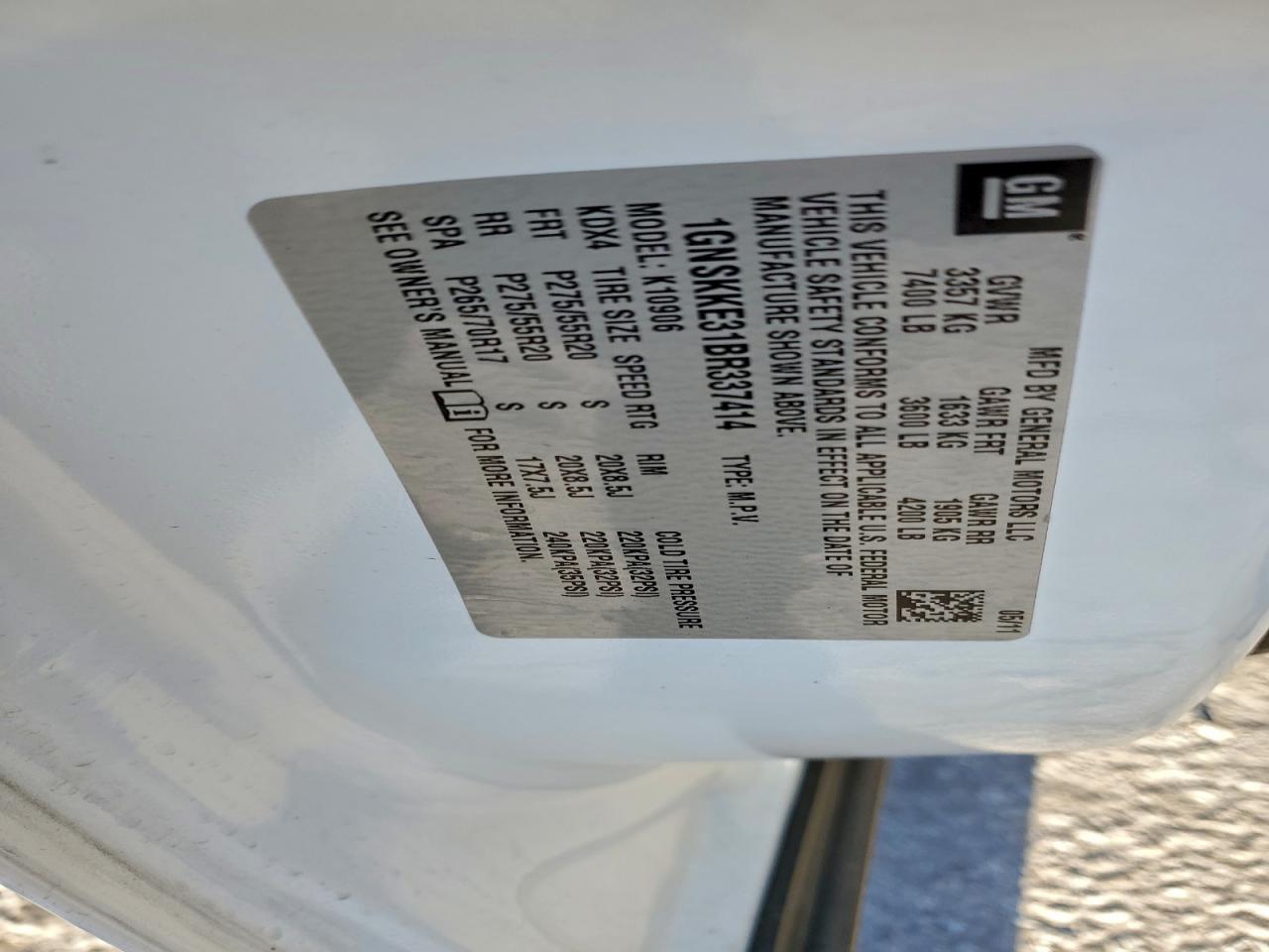 2011 Chevrolet Suburban K1500 Ltz VIN: 1GNSKKE31BR337414 Lot: 95306705