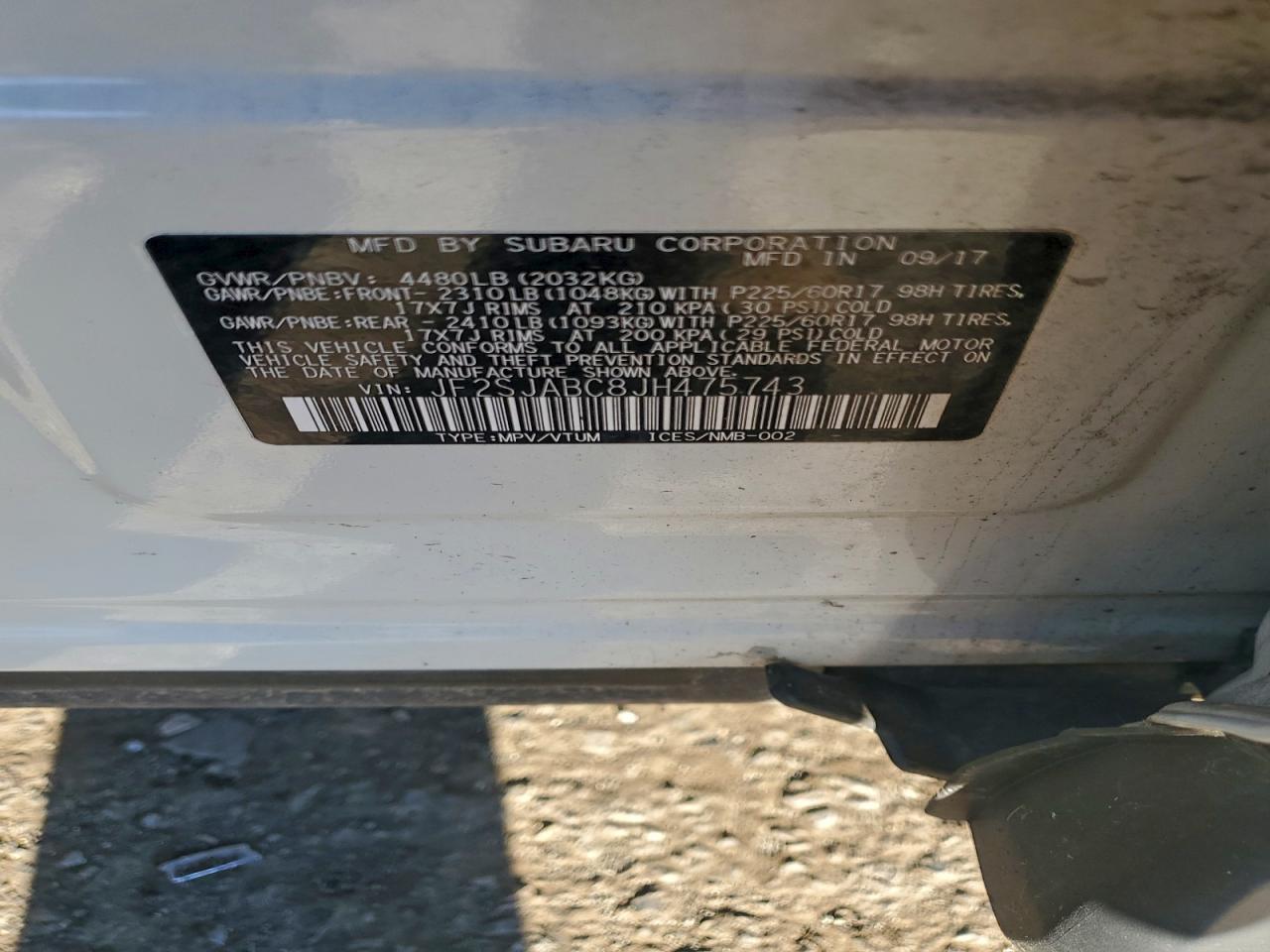 2018 Subaru Forester 2.5I VIN: JF2SJABC8JH475743 Lot: 96346915