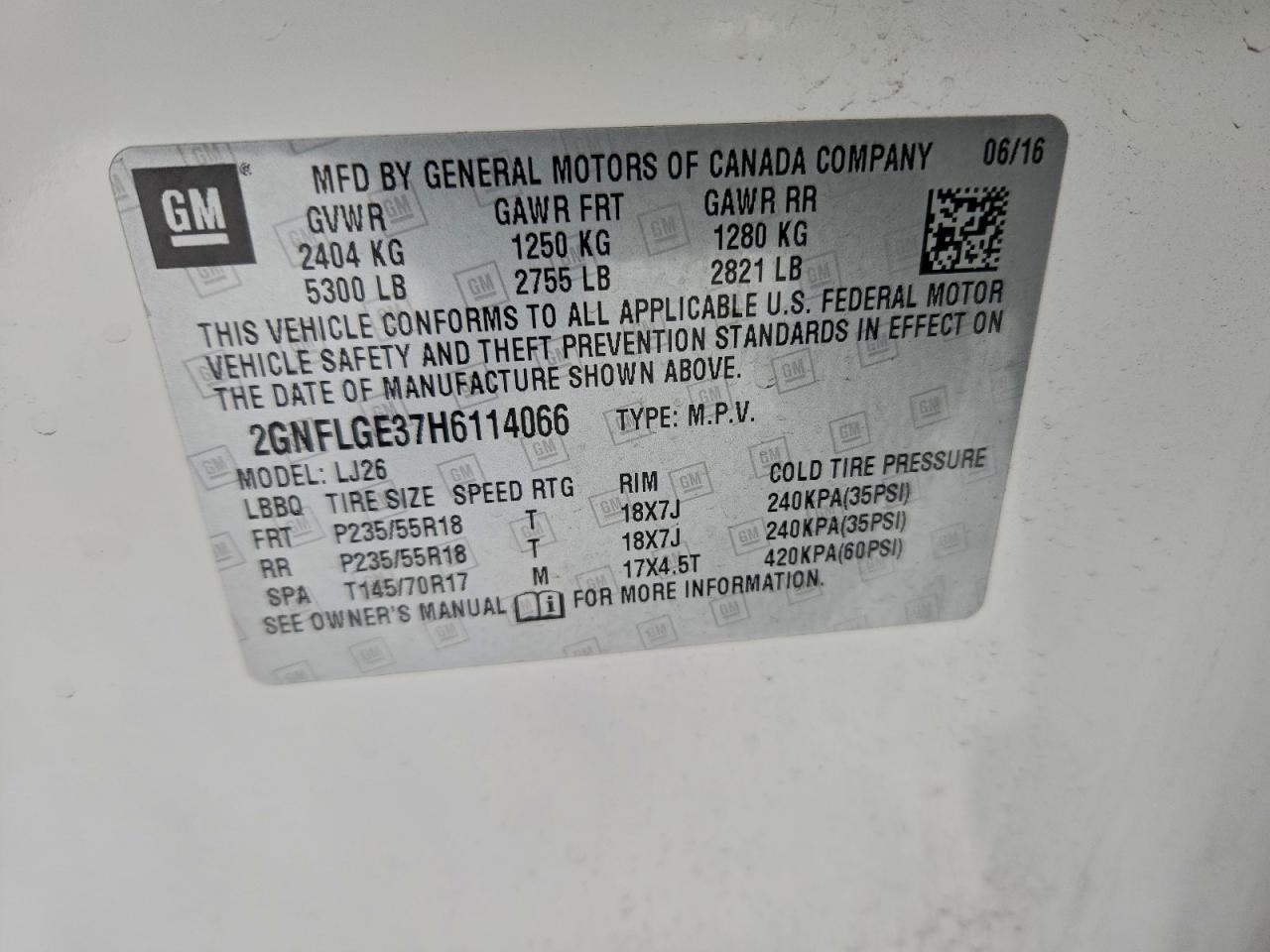 2017 Chevrolet Equinox Premier VIN: 2GNFLGE37H6114066 Lot: 96671235