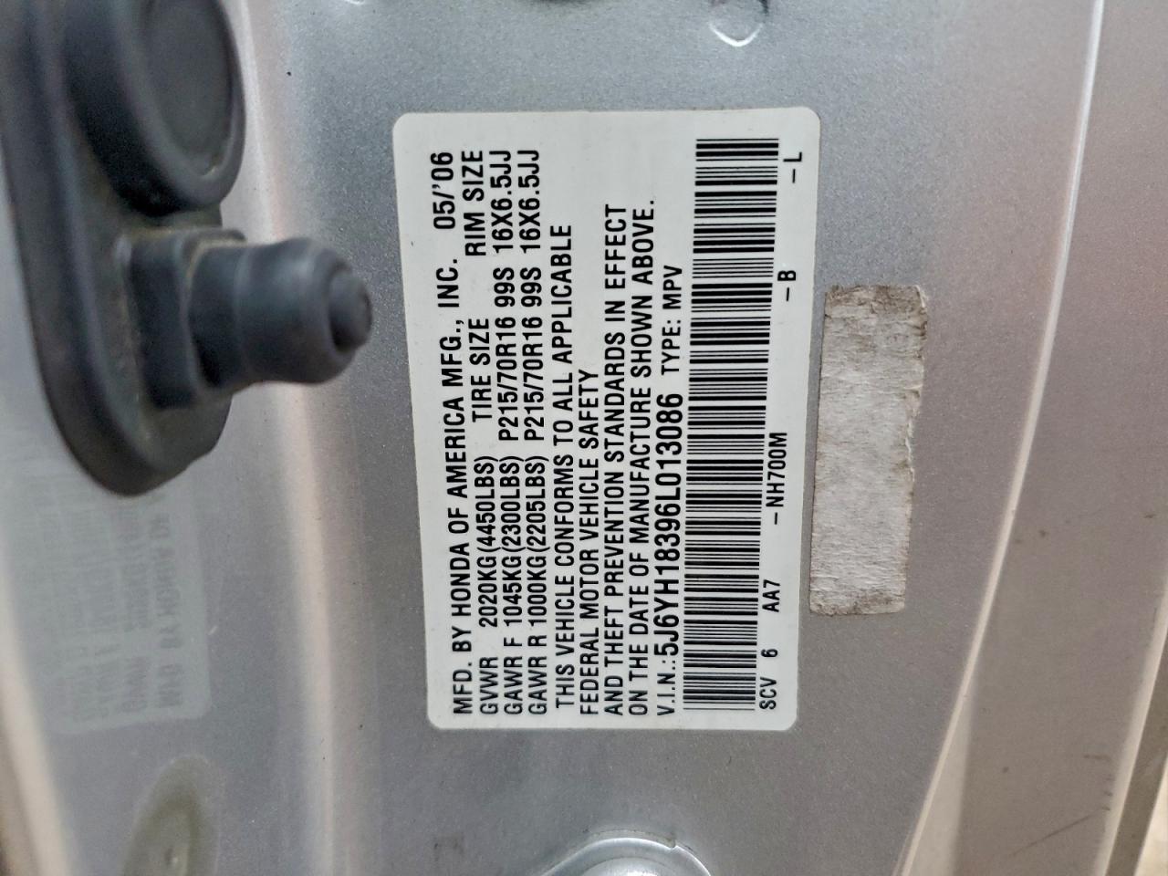 2006 Honda Element Lx VIN: 5J6YH18396L013086 Lot: 94175245