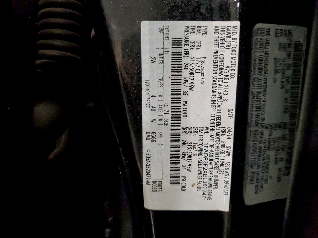 2014 Ford Focus Se VIN: 1FADP3F2XEL307047 Lot: 95142765