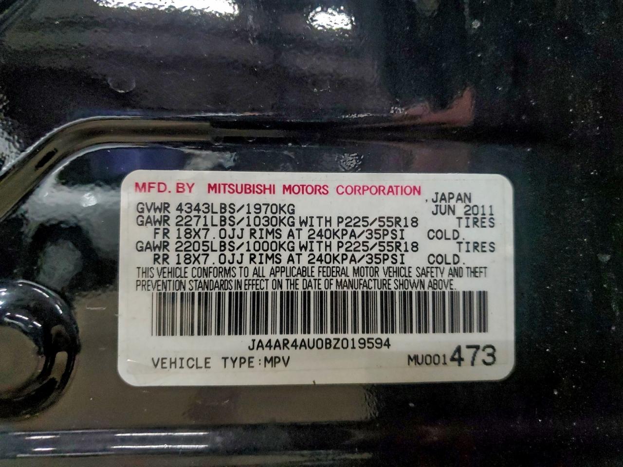 2011 Mitsubishi Outlander Sport Se VIN: JA4AR4AU0BZ019594 Lot: 97797425