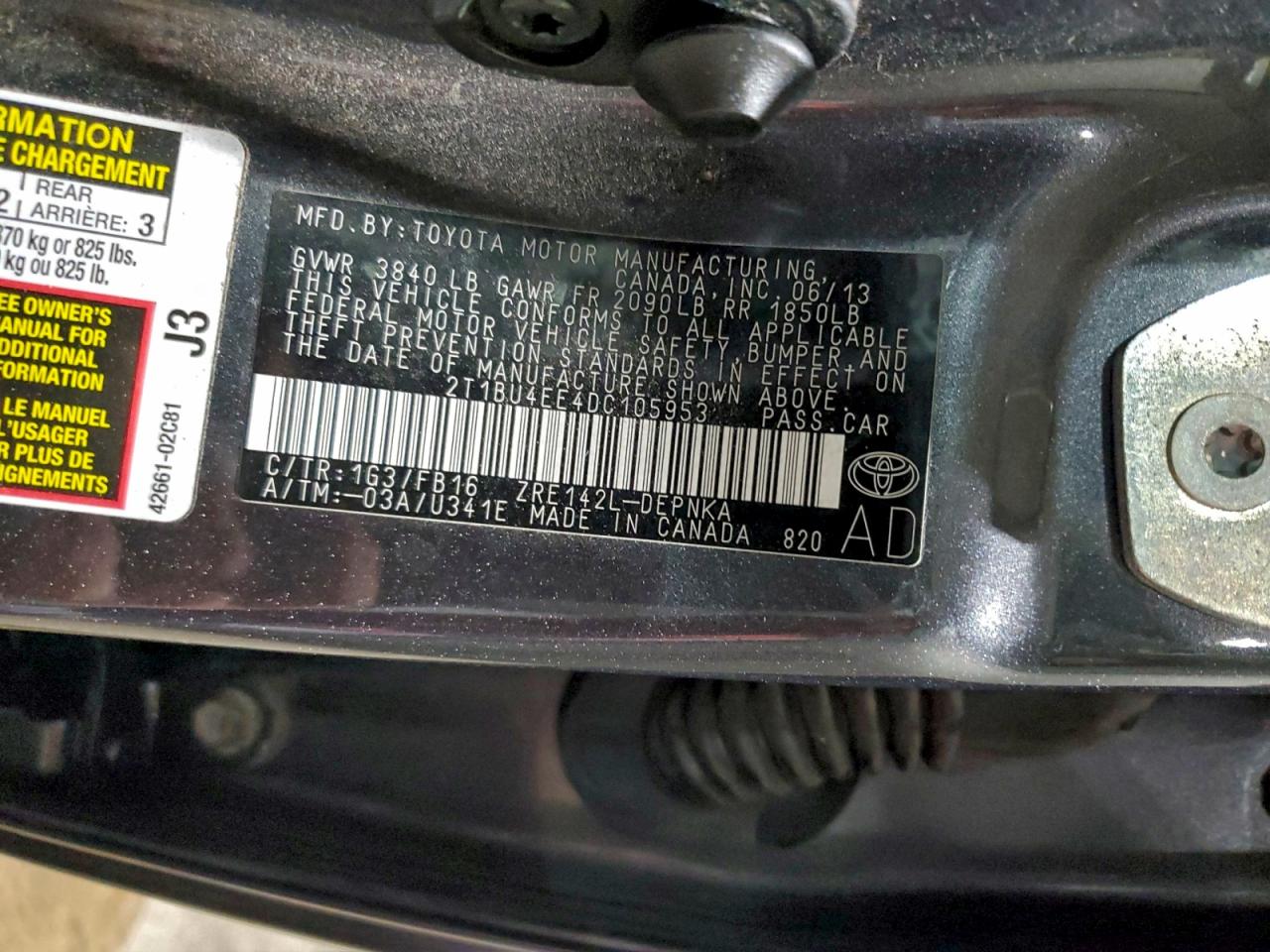 2013 Toyota Corolla Base VIN: 2T1BU4EE4DC105953 Lot: 94250665