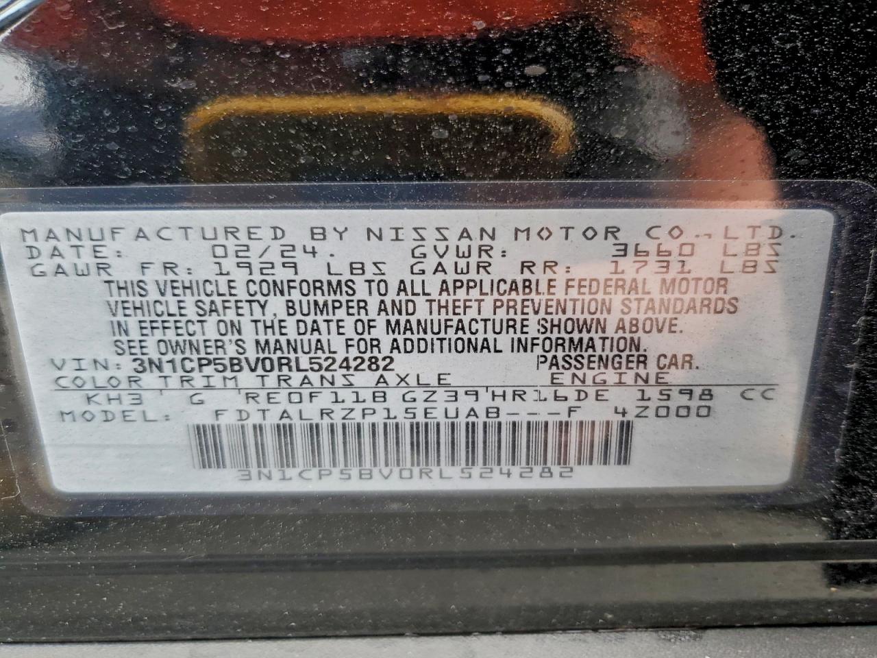 2024 Nissan Kicks S VIN: 3N1CP5BV0RL524282 Lot: 94224165