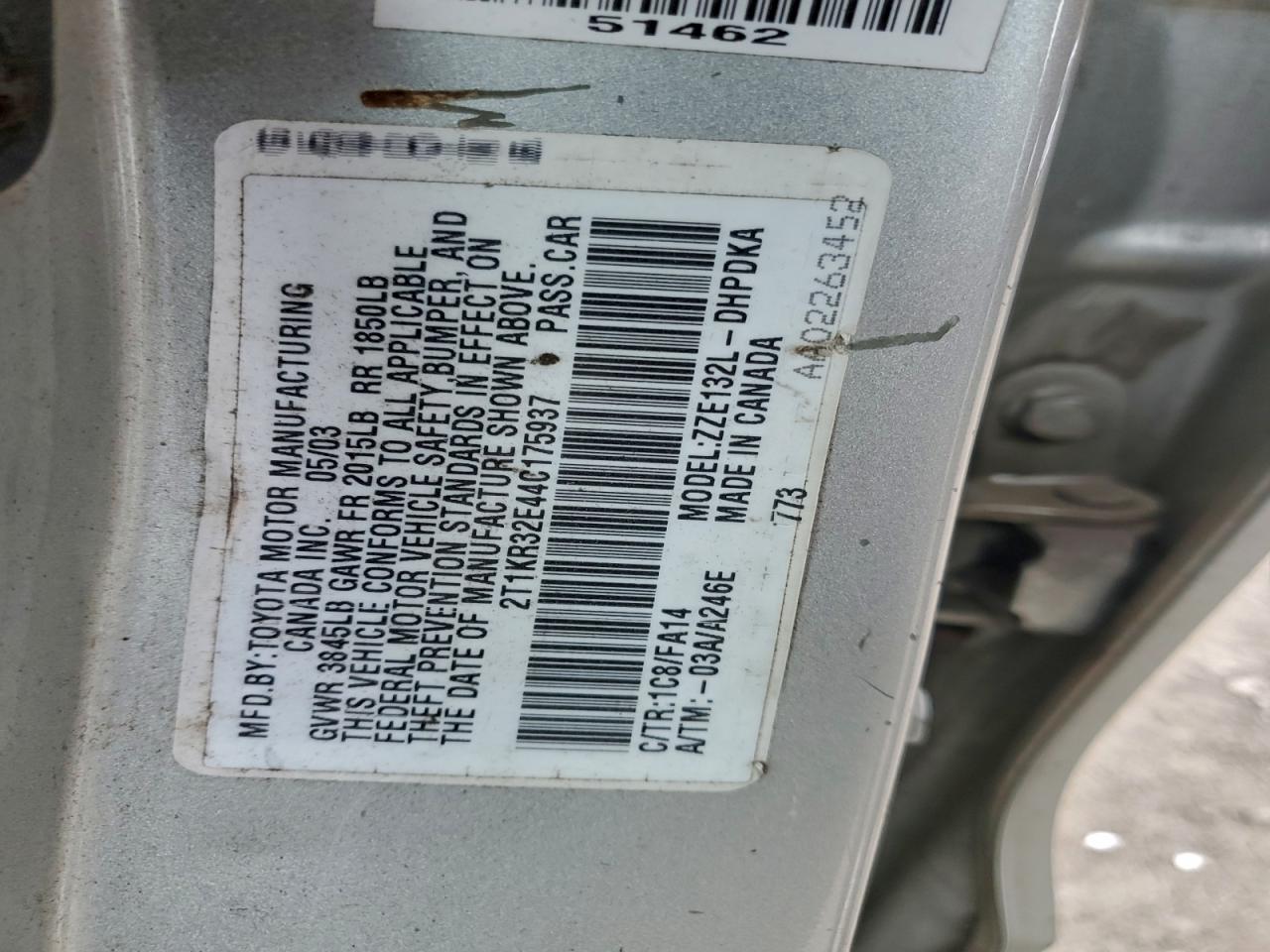 2004 Toyota Corolla Matrix Xr VIN: 2T1KR32E44C175937 Lot: 96390475