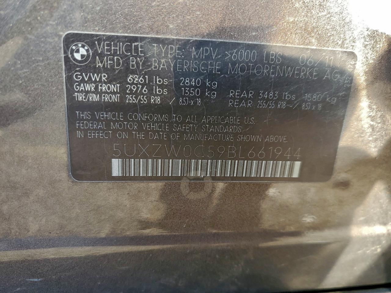 2011 BMW X5 xDrive35D VIN: 5UXZW0C59BL661944 Lot: 96036295