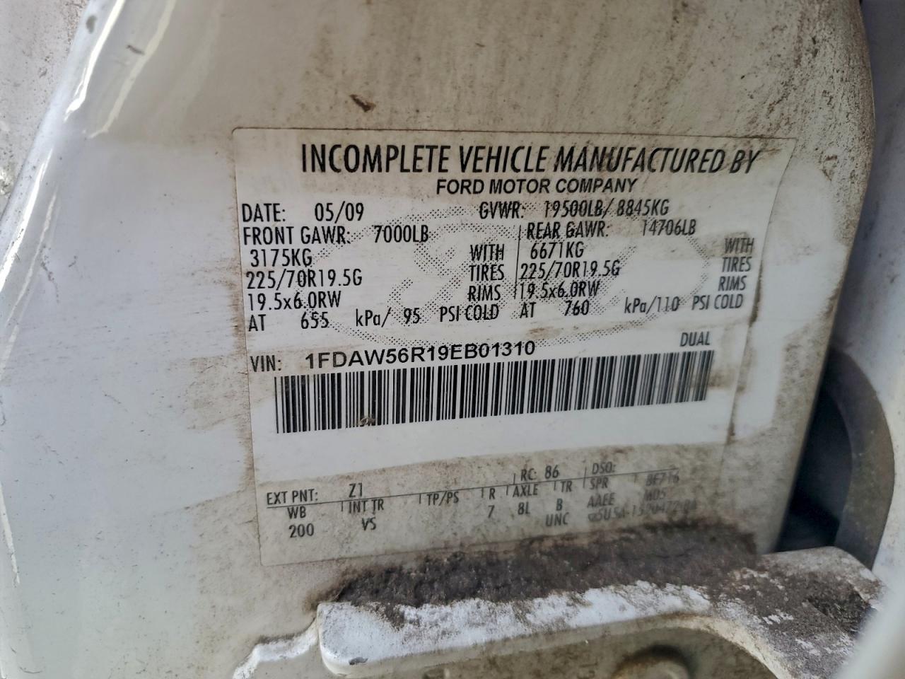 2009 Ford F550 Super Duty VIN: 1FDAW56R19EB01310 Lot: 94946555