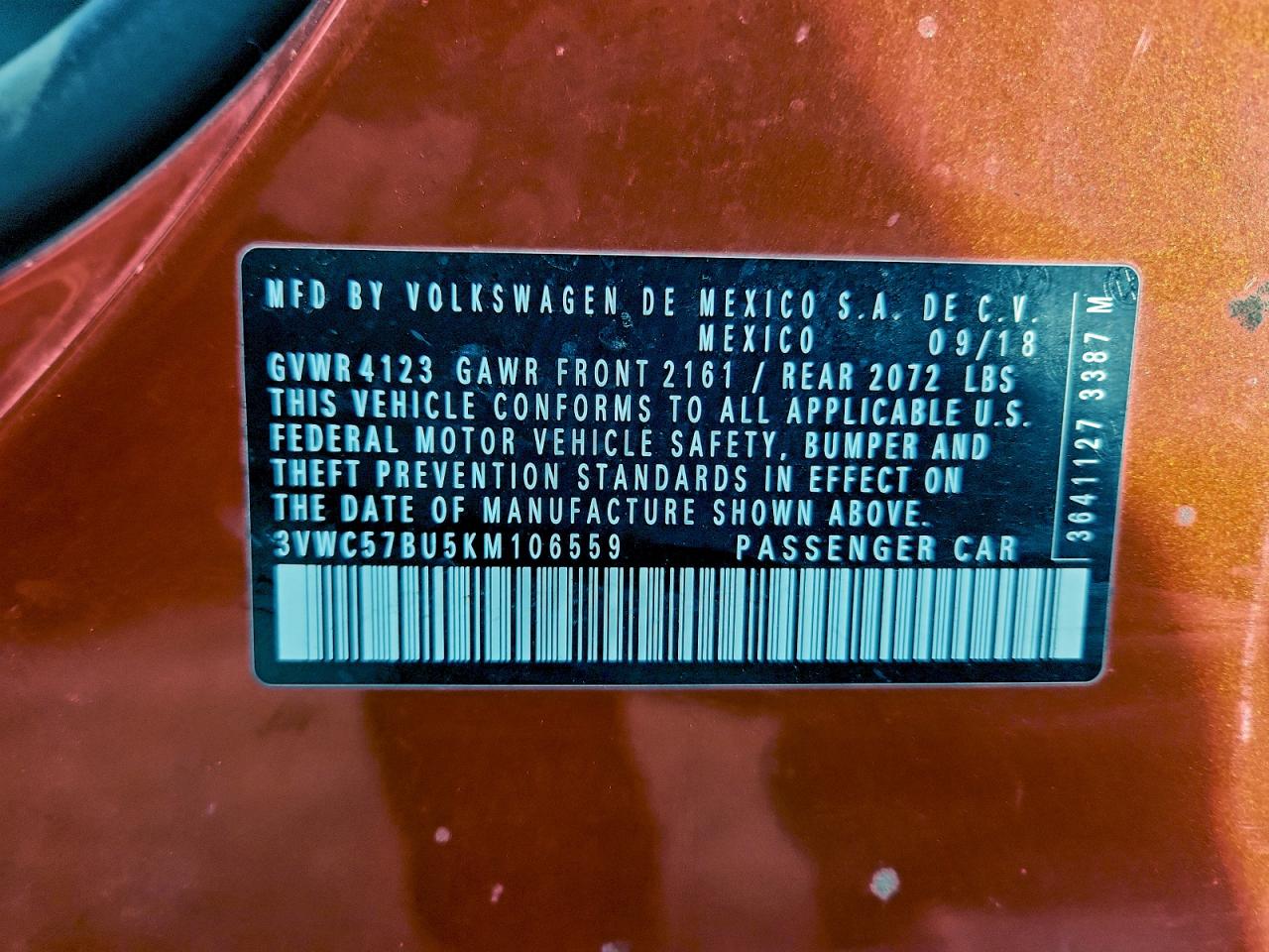 2019 Volkswagen Jetta S VIN: 3VWC57BU5KM106559 Lot: 95426725