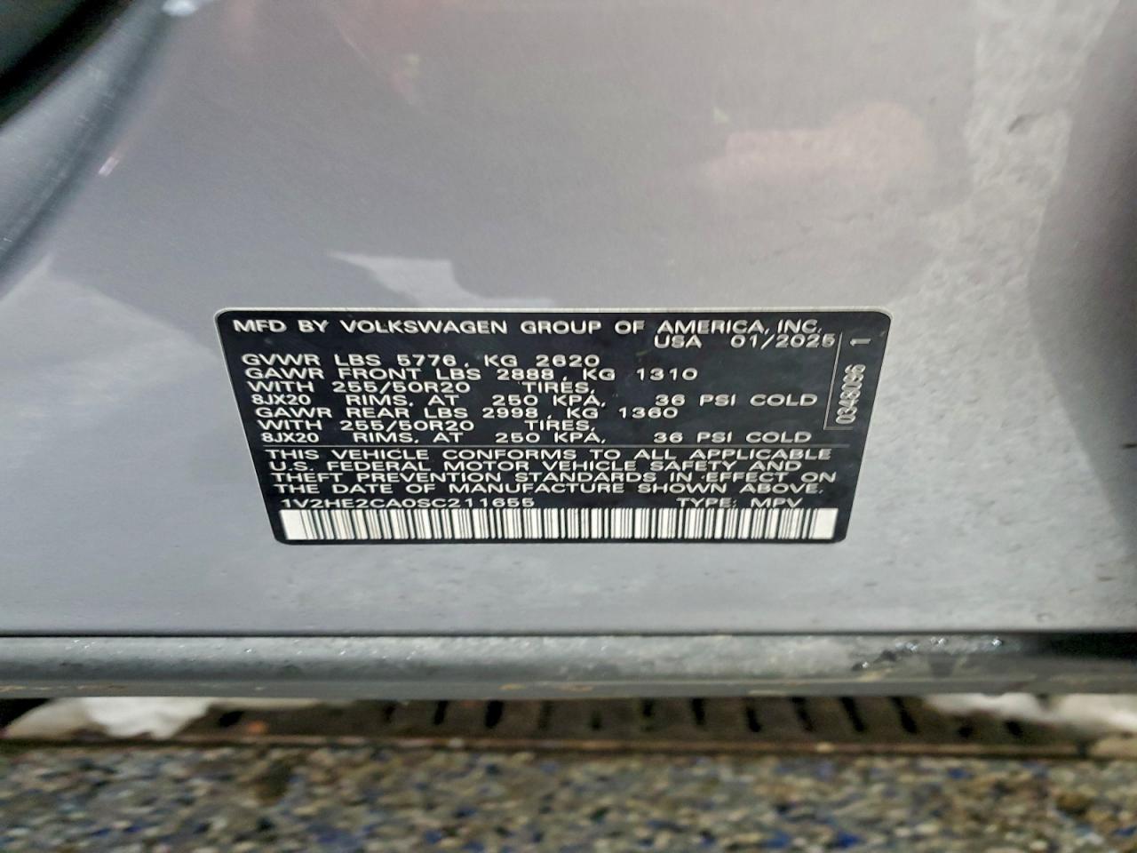 2025 Volkswagen Atlas Cross Sport Se VIN: 1V2HE2CA0SC211655 Lot: 94863125