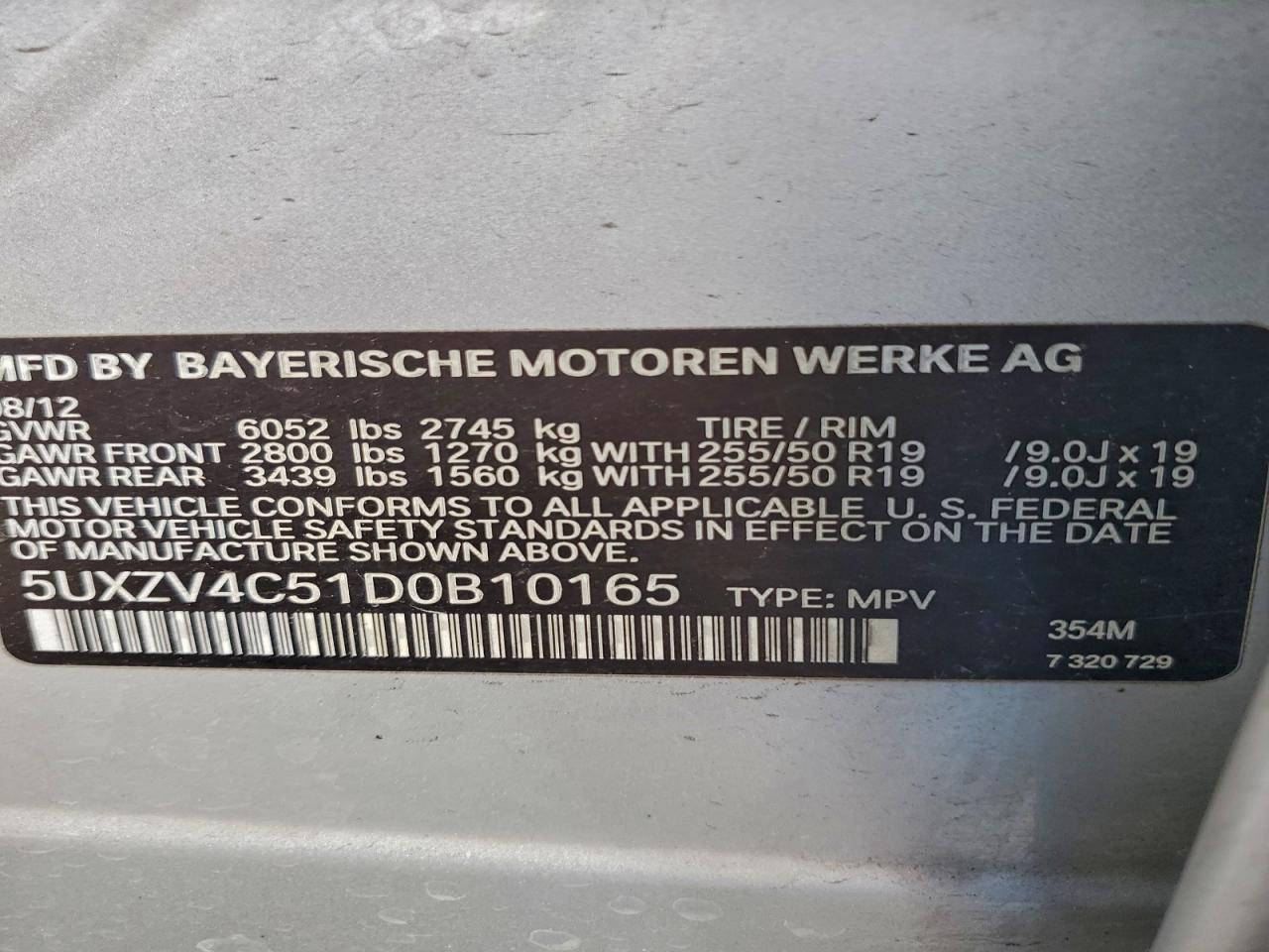 2013 BMW X5 xDrive35I VIN: 5UXZV4C51D0B10165 Lot: 95306845