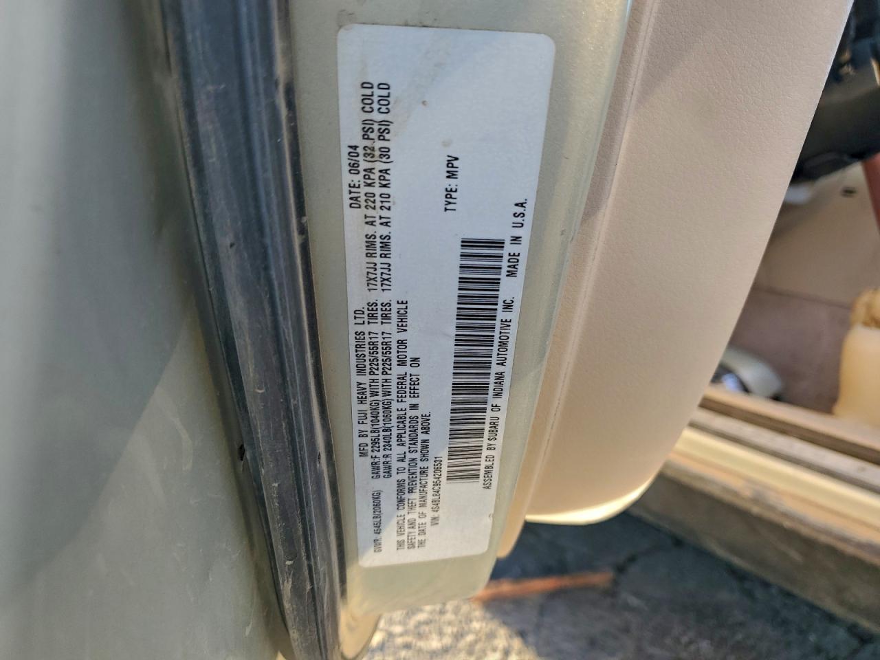 2005 Subaru Legacy Outback 3.0R VIN: 4S4BL84C954206531 Lot: 95393775