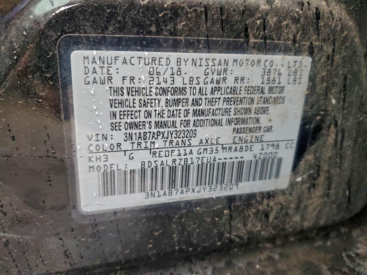 2018 Nissan Sentra S VIN: 3N1AB7APXJY323209 Lot: 96612665