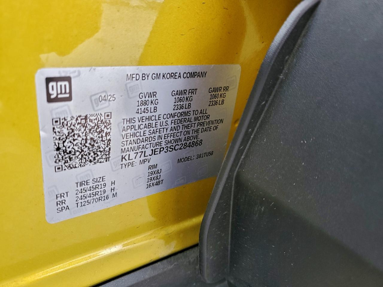 2025 Chevrolet Trax 2Rs VIN: KL77LJEP3SC284868 Lot: 94944435