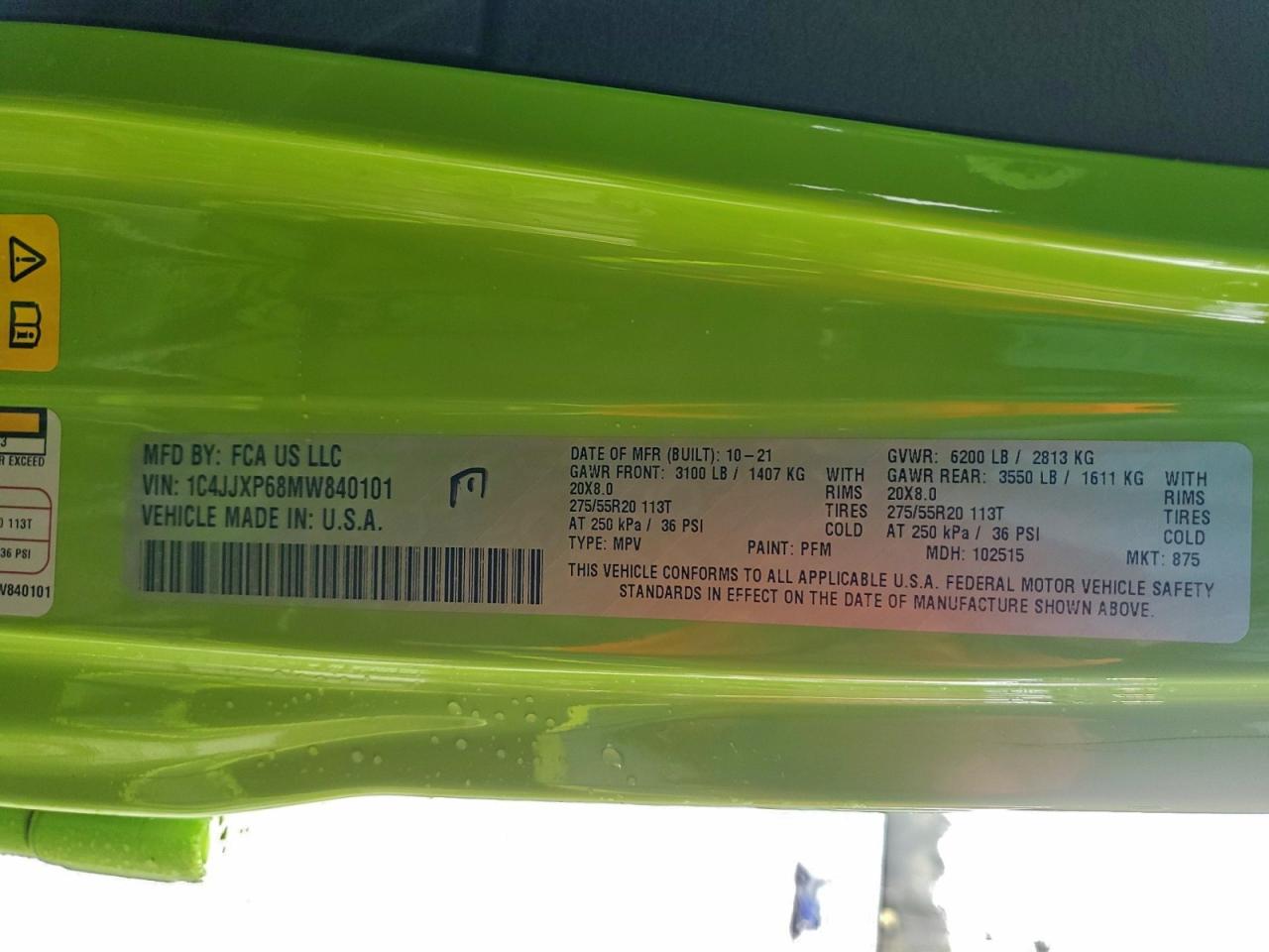 2021 Jeep Wrangler Unlimited Sahara 4Xe VIN: 1C4JJXP68MW840101 Lot: 94833705