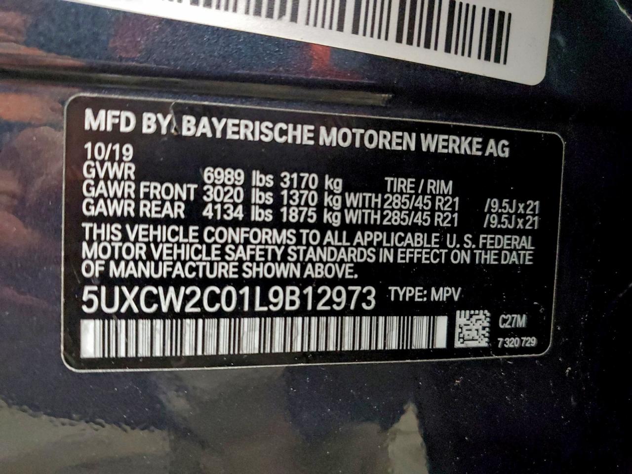 2020 BMW X7 xDrive40I VIN: 5UXCW2C01L9B12973 Lot: 95707625