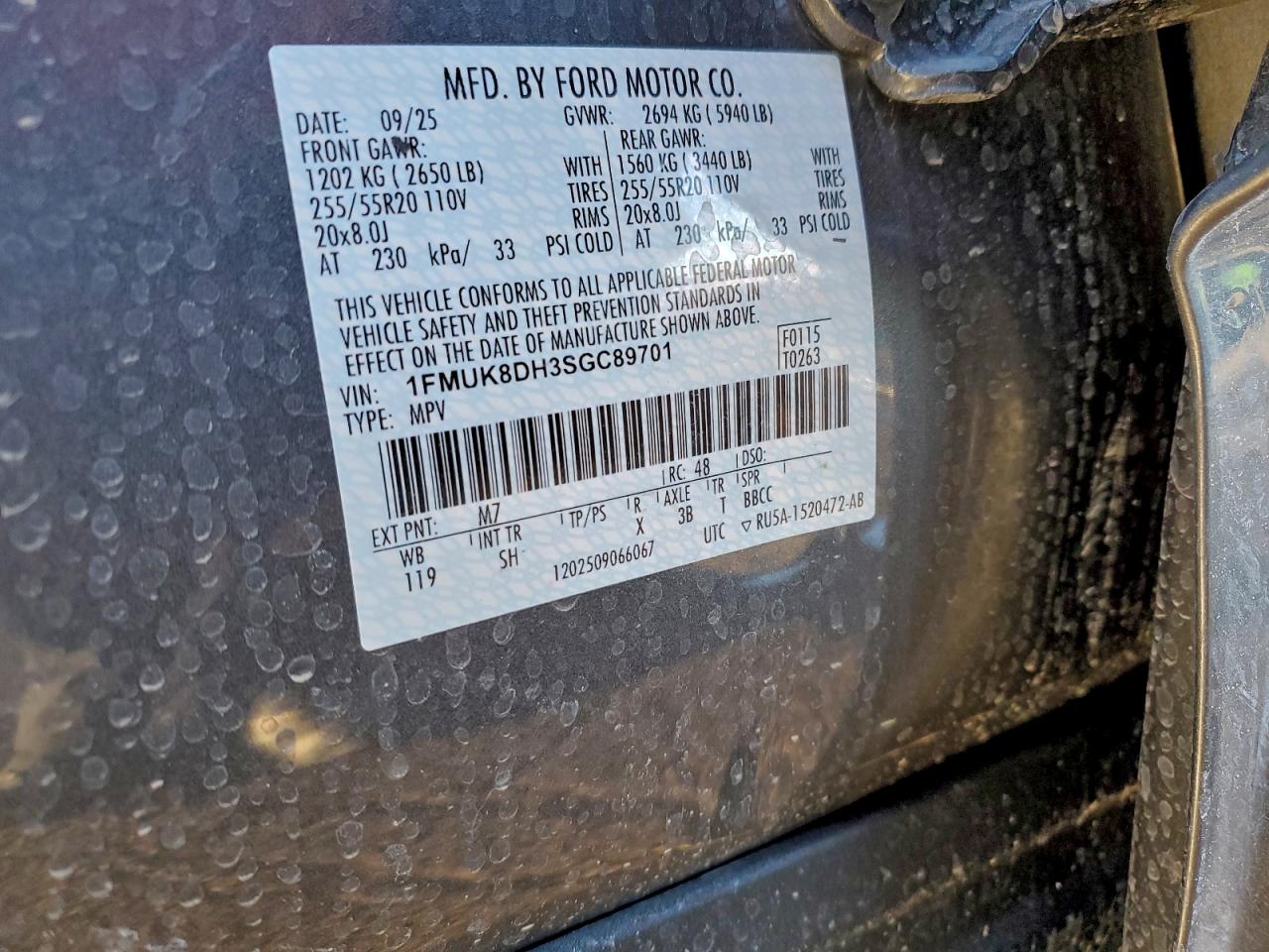 2025 Ford Explorer Active VIN: 1FMUK8DH3SGC89701 Lot: 95631965