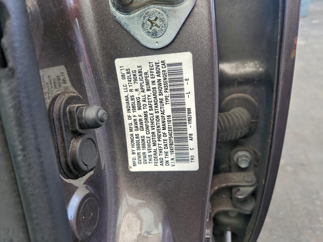 2012 Honda Civic Lx VIN: 19XFB2F54CE011016 Lot: 92764025