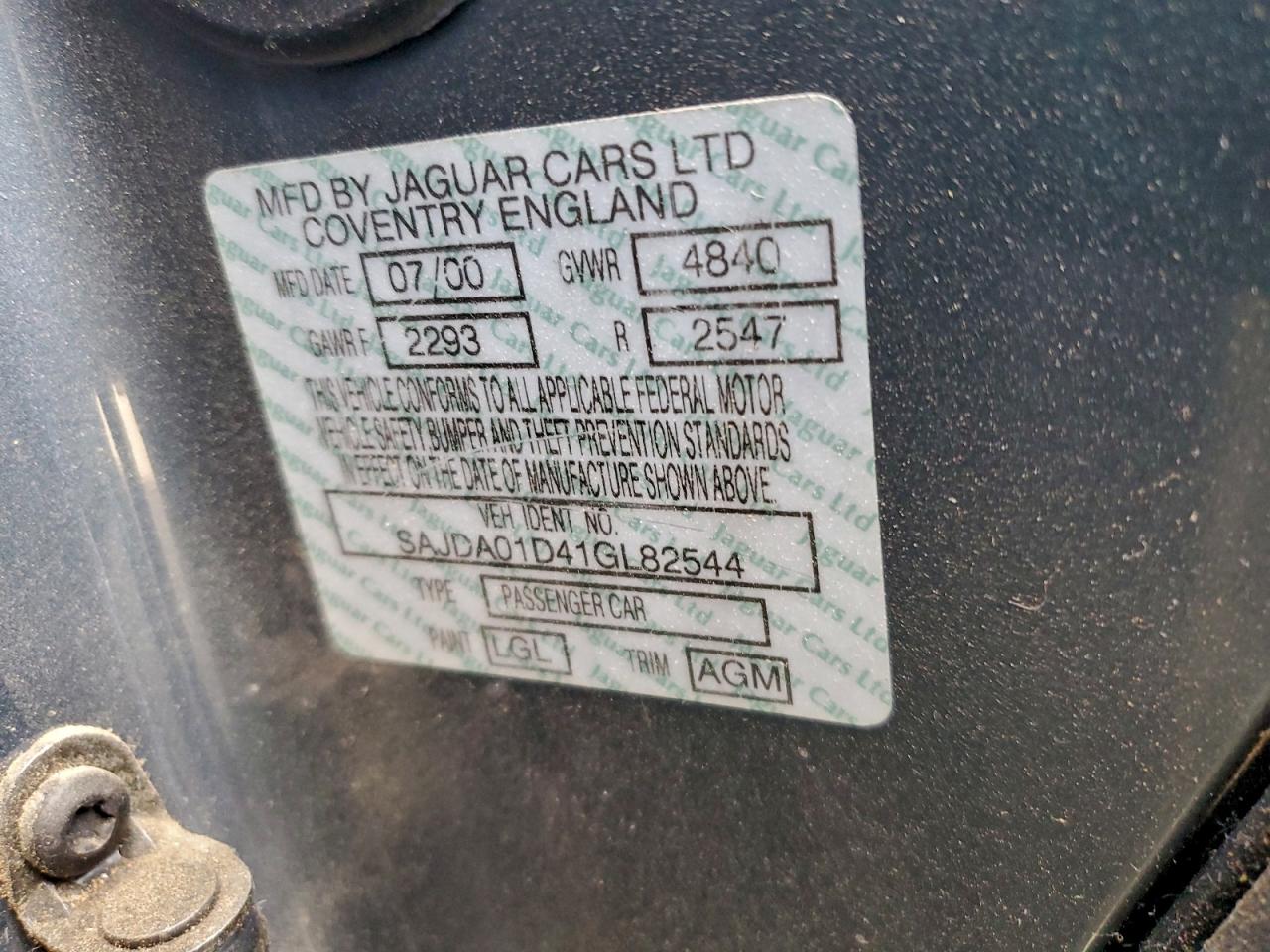 2001 Jaguar S-Type VIN: SAJDA01D41GL82544 Lot: 96253245