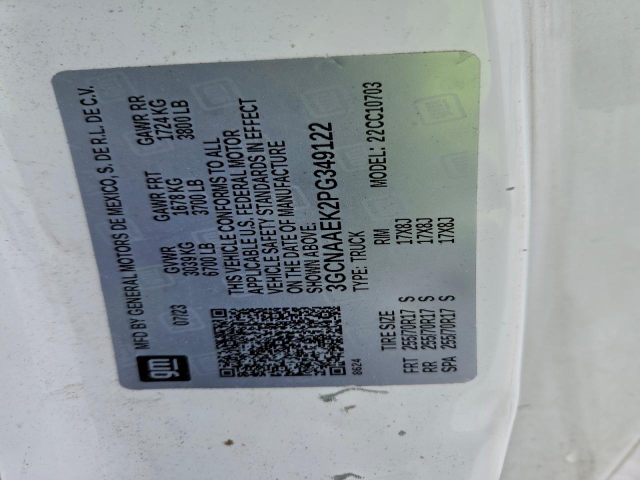 2023 Chevrolet Silverado C1500 VIN: 3GCNAAEK2PG349122 Lot: 92707675