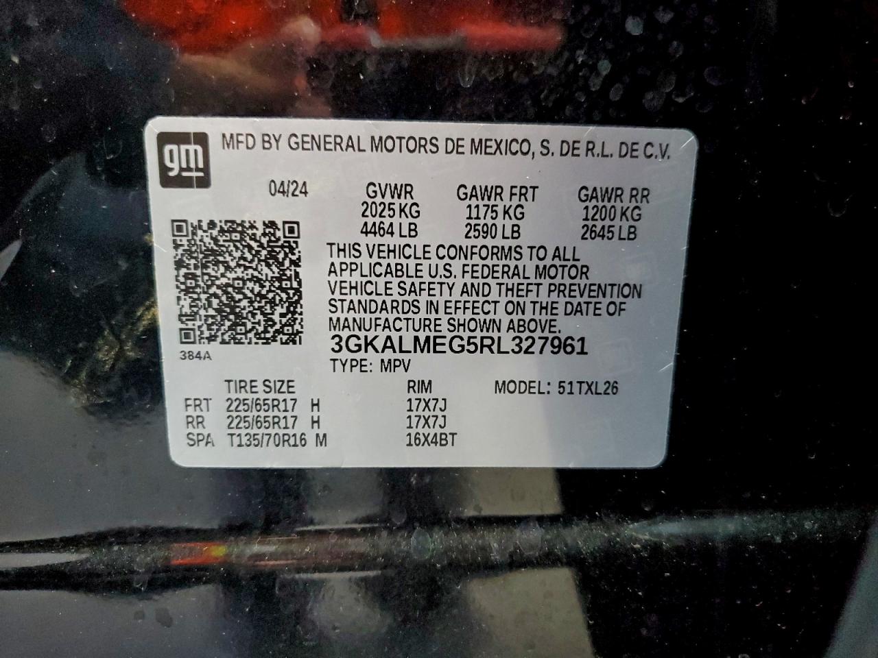 2024 GMC Terrain Sle VIN: 3GKALMEG5RL327961 Lot: 96553655