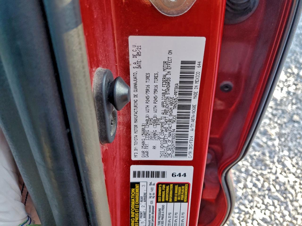 2021 Toyota Tacoma Double Cab VIN: 3TYAX5GN7MT022194 Lot: 95411495