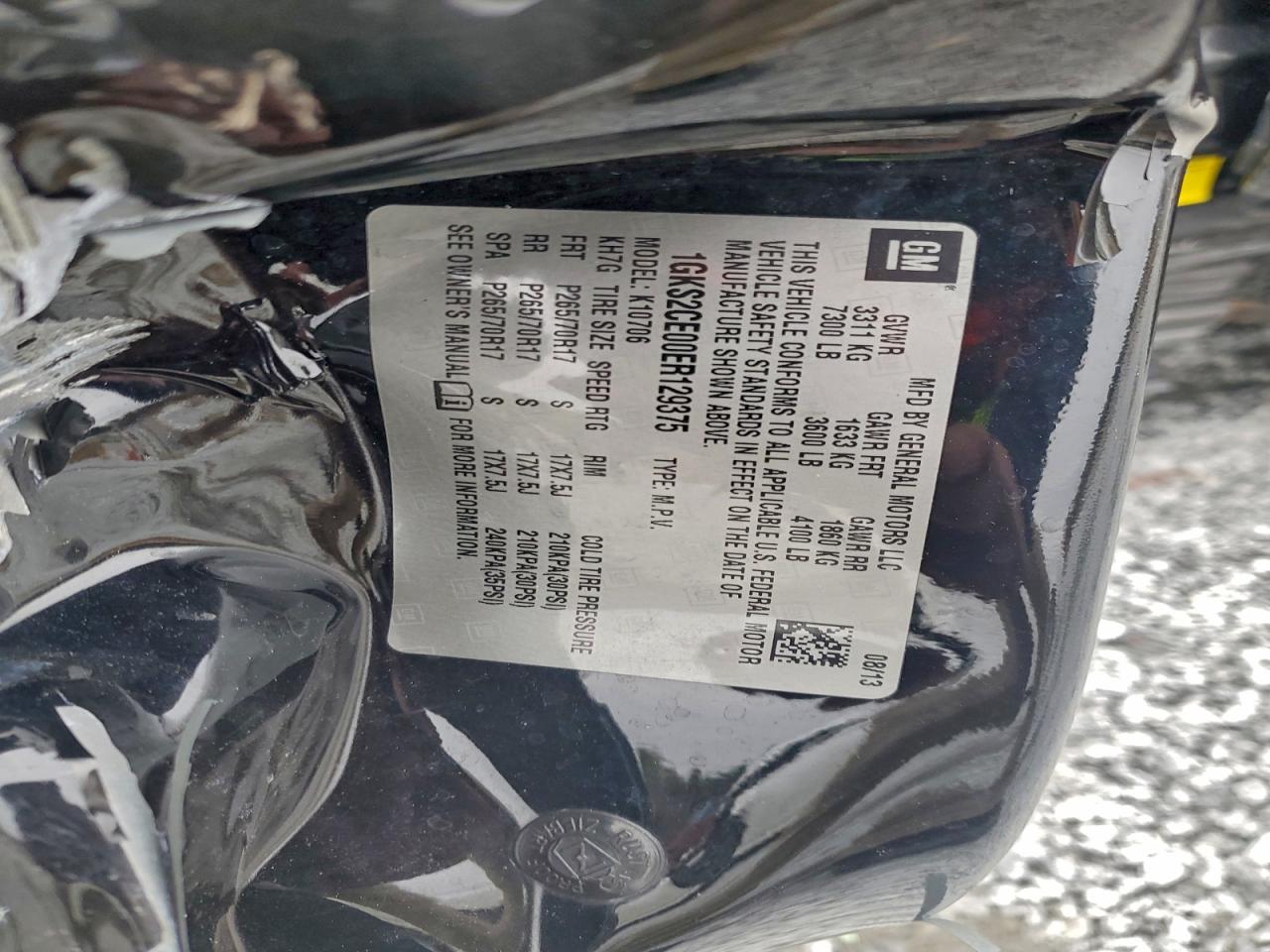 2014 GMC Yukon Slt VIN: 1GKS2CE00ER129375 Lot: 97097475