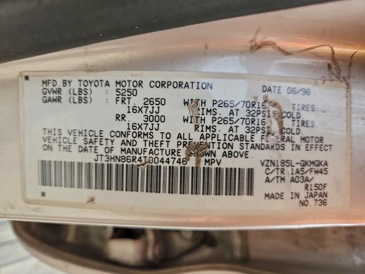 1996 Toyota 4Runner Sr5 VIN: JT3HN86R4T0044746 Lot: 96238425