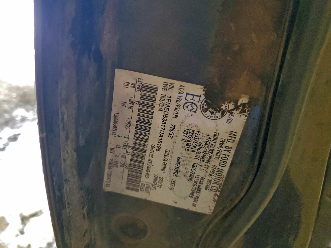 2007 Ford Explorer Sport Trac Limited VIN: 1FMEU53817UA16196 Lot: 95417575