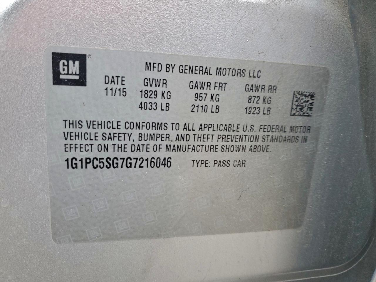 2016 Chevrolet Cruze Limited Ls VIN: 1G1PC5SG7G7216046 Lot: 96073675